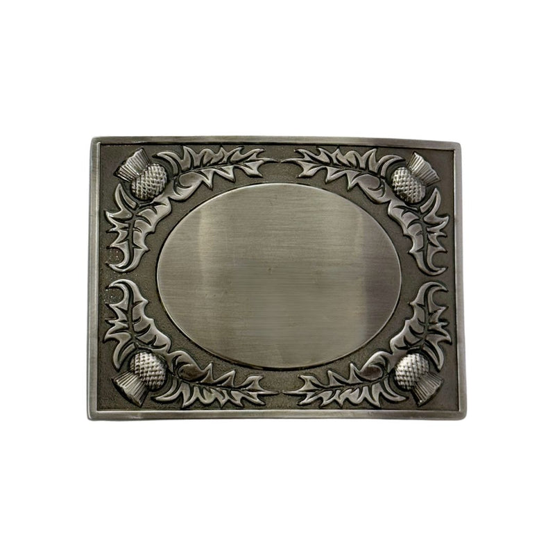 Thistle Bordered Oval Mirror Kilt Buckle - Antique Finish