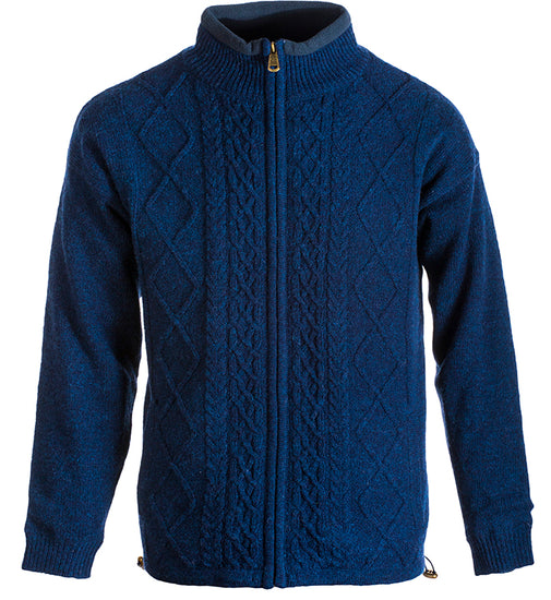 Mens Shetland Wool Zip Cardigan by Aran Mills - Dark Blue