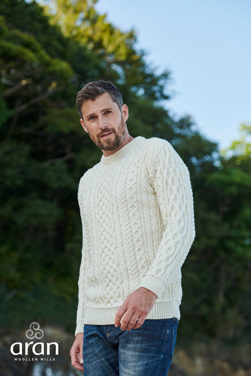 Men's Irish Traditional Aran Cable Knit Sweater 100% Merino Wool