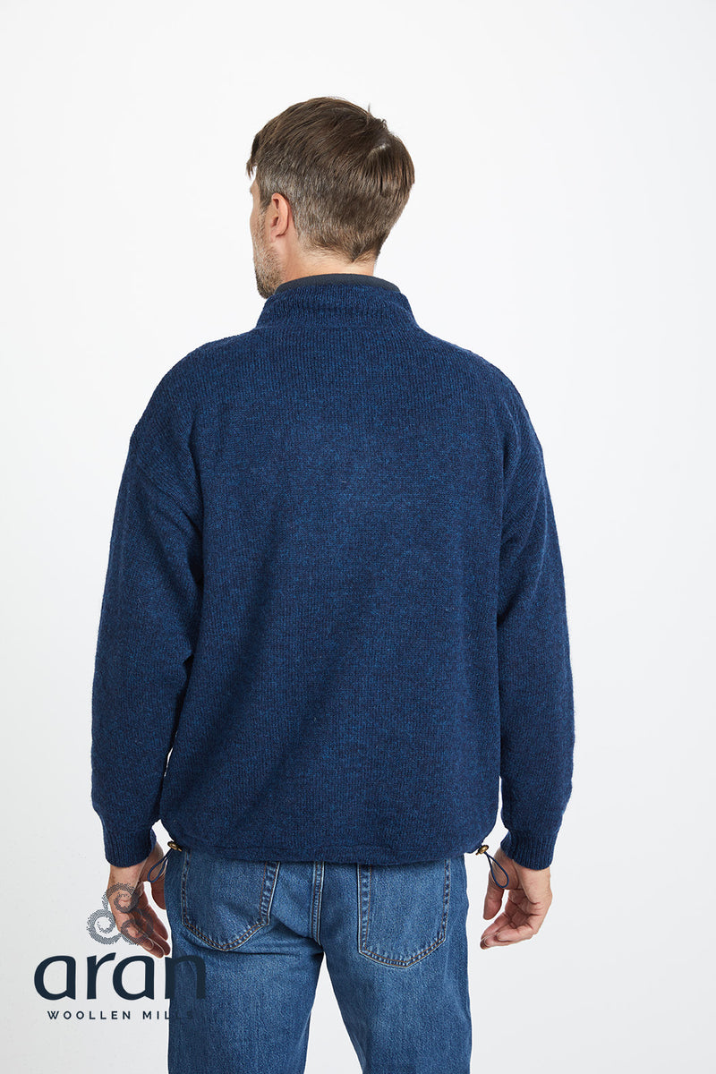 Mens Shetland Wool Zip Cardigan by Aran Mills - Dark Blue