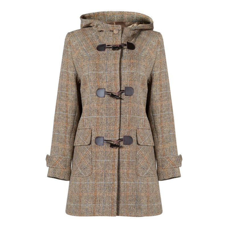 Ladies Harris Tweed Duffle Coat Brown Herringbone Scotland Kilt Co