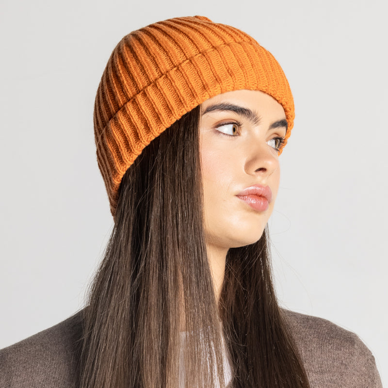 100% Cashmere Ribbed Unisex Beanie Hat by Isla Cashmere