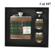 6oz Harris Tweed Hip Flask + Cups Gift Set