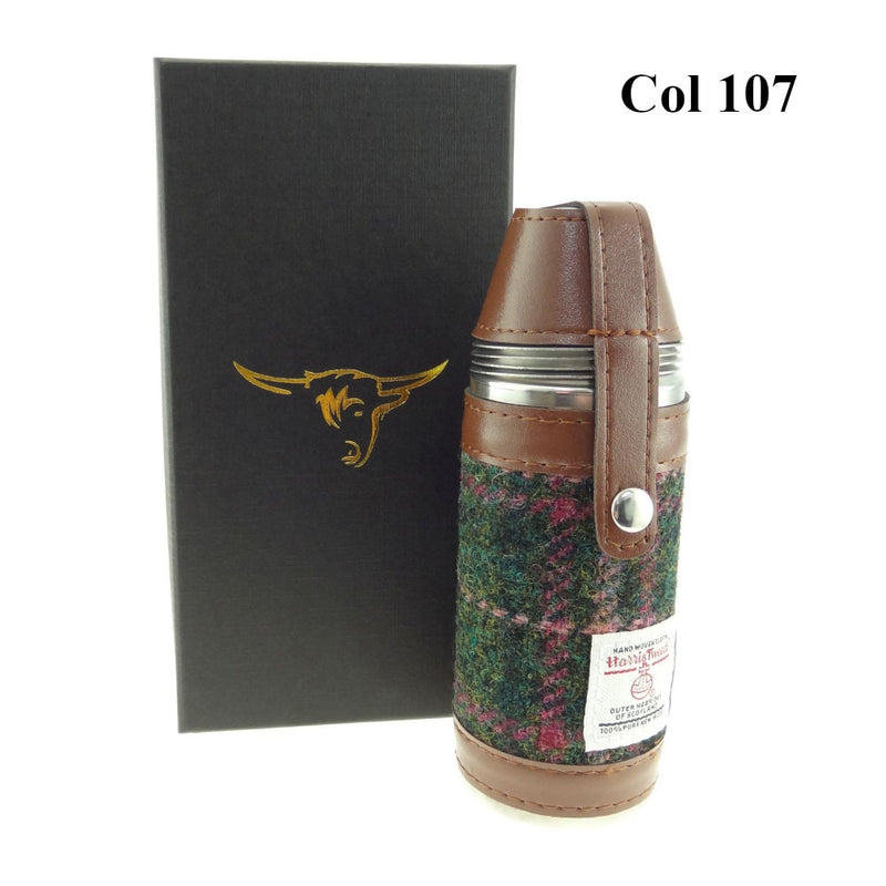 8oz Harris Tweed Hunting Flask and 4 Cups