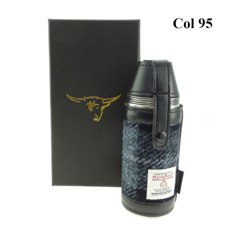 8oz Harris Tweed Hunting Flask and 4 Cups