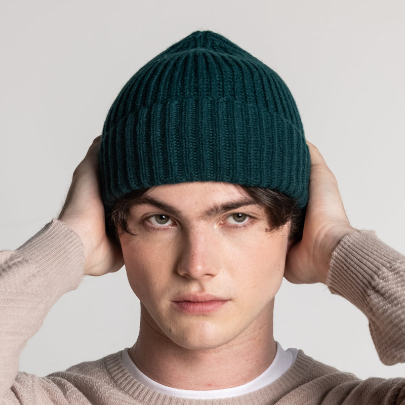 100% Cashmere Ribbed Unisex Beanie Hat by Isla Cashmere