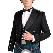 Prince Charlie Jacket and Waistcoat, 100% Black Barathea Wool - Imported