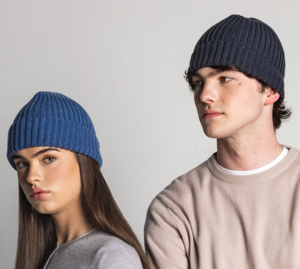 100% Cashmere Ribbed Beanie Hat by Isla Cashmere