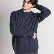 Isla Men's Scottish Made Cashmere Crew Neck Cross Pattern Sweater - Indigo