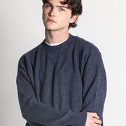 Isla Men's Scottish Made Cashmere Crew Neck Cross Pattern Sweater - Indigo