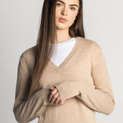 Isla Women's Scottish Made Cashmere V-Neck Jumper - Camel