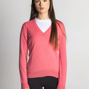 Isla Women's Scottish Made Cashmere V-Neck Jumper - Bright Pink