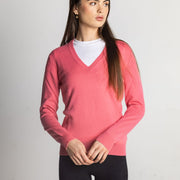 Isla Women's Scottish Made Cashmere V-Neck Jumper - Bright Pink