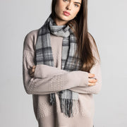 100% Cashmere Scarf - Grey Check