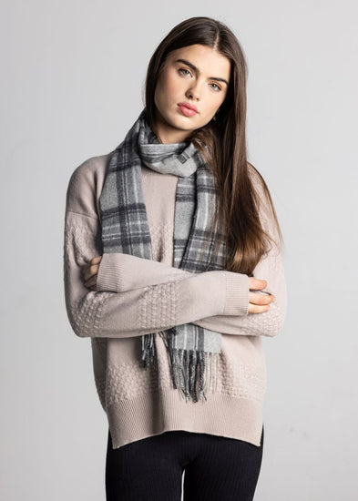 100% Cashmere Scarf - Grey Check