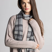 100% Cashmere Scarf - Grey Check