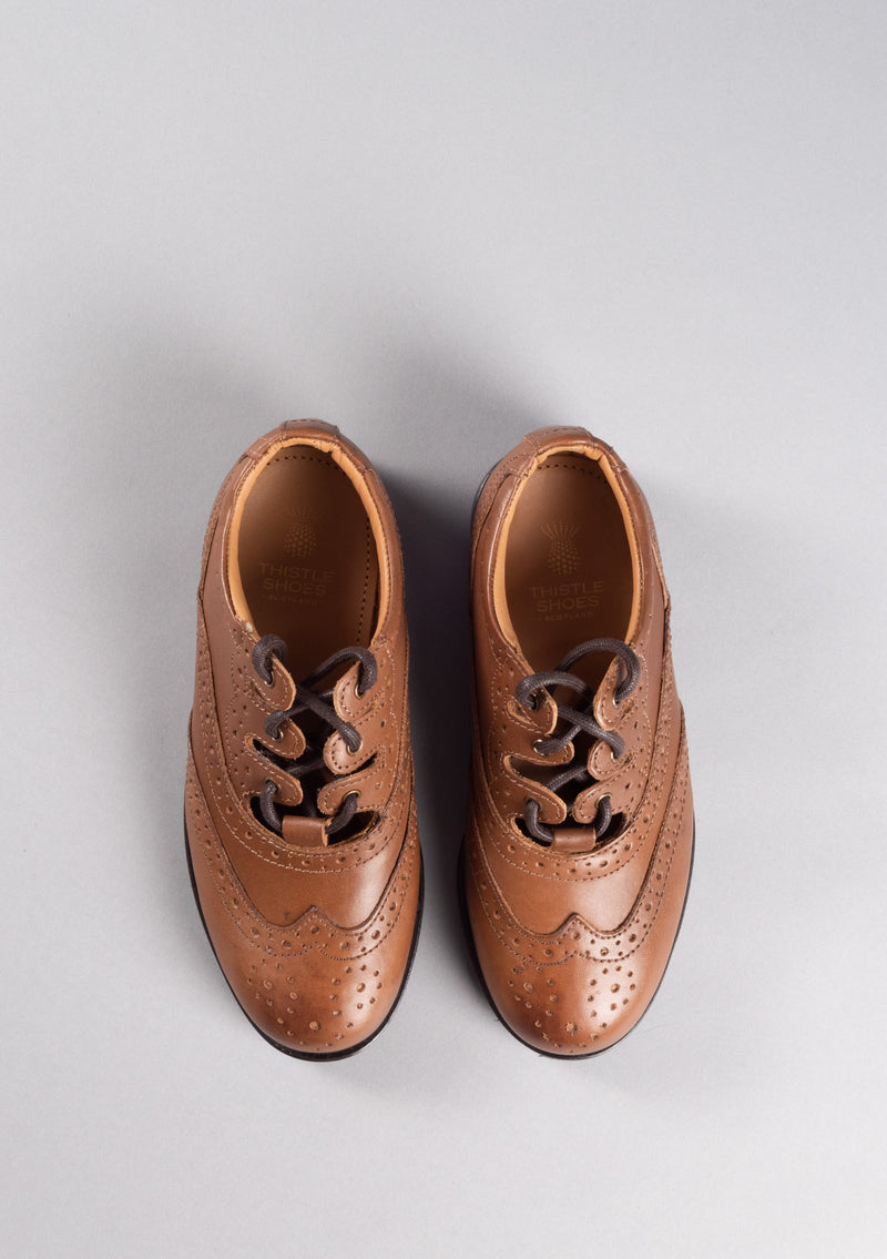 Kids Tan Leather Ghillie Brogues - CLEARANCE