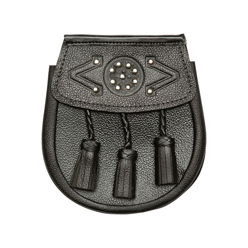 Black Leather Sporran - Studded Design