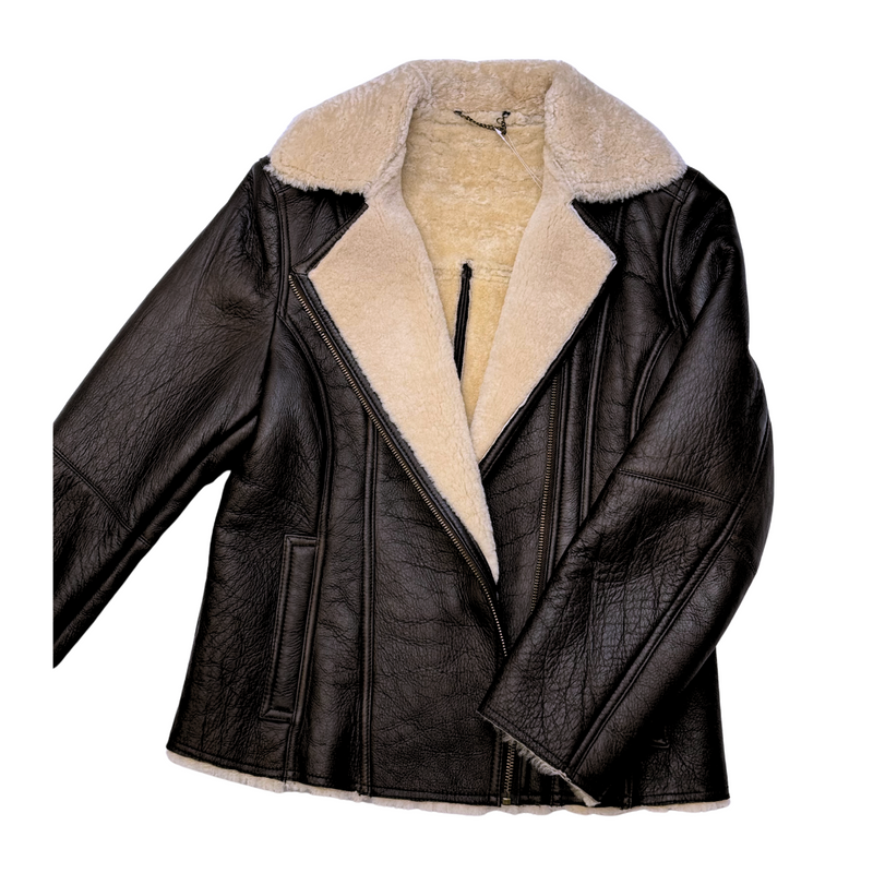 Ladies Aviator Leather Coat  - Celene - Distressed Dark Brown - CLEARANCE