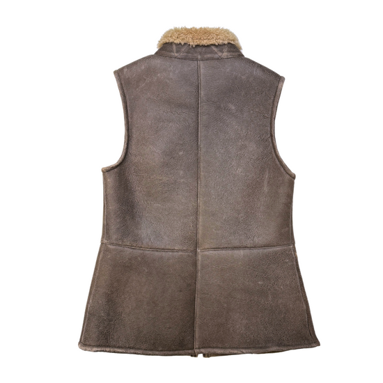 Ladies Sheepskin Aviator Leather Gilet - Brown - CLEARANCE