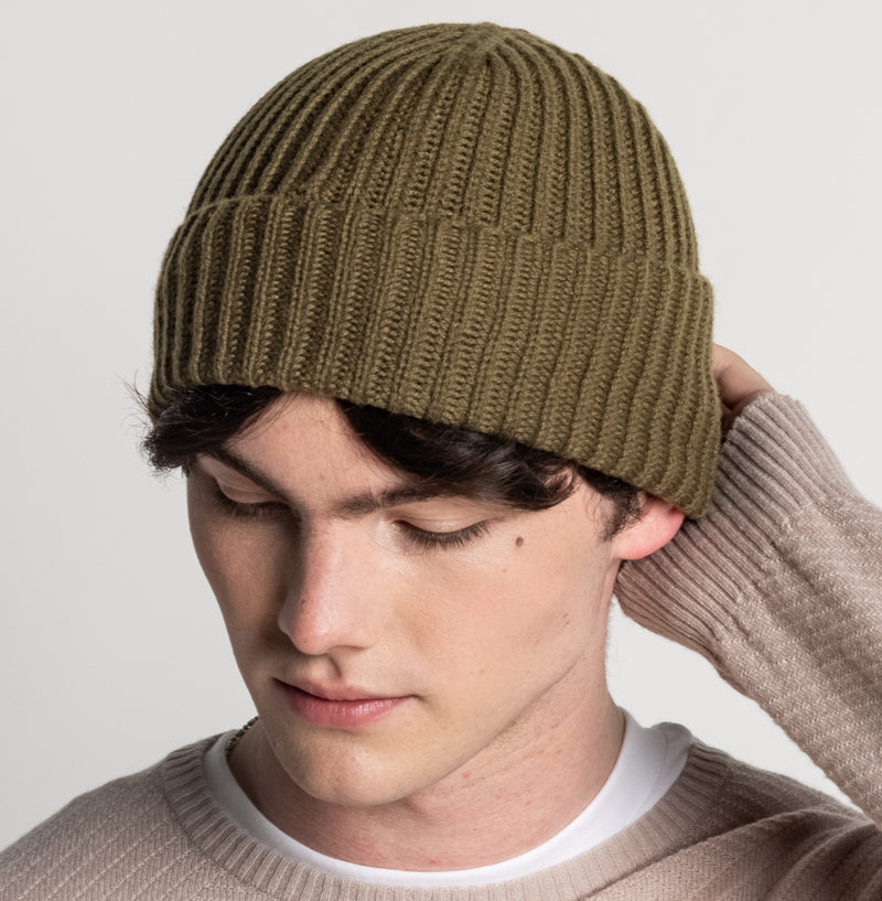 100% Cashmere Ribbed Unisex Beanie Hat by Isla Cashmere