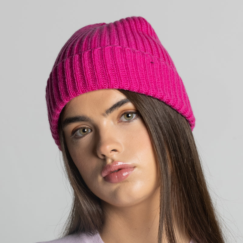 100% Cashmere Ribbed Unisex Beanie Hat by Isla Cashmere