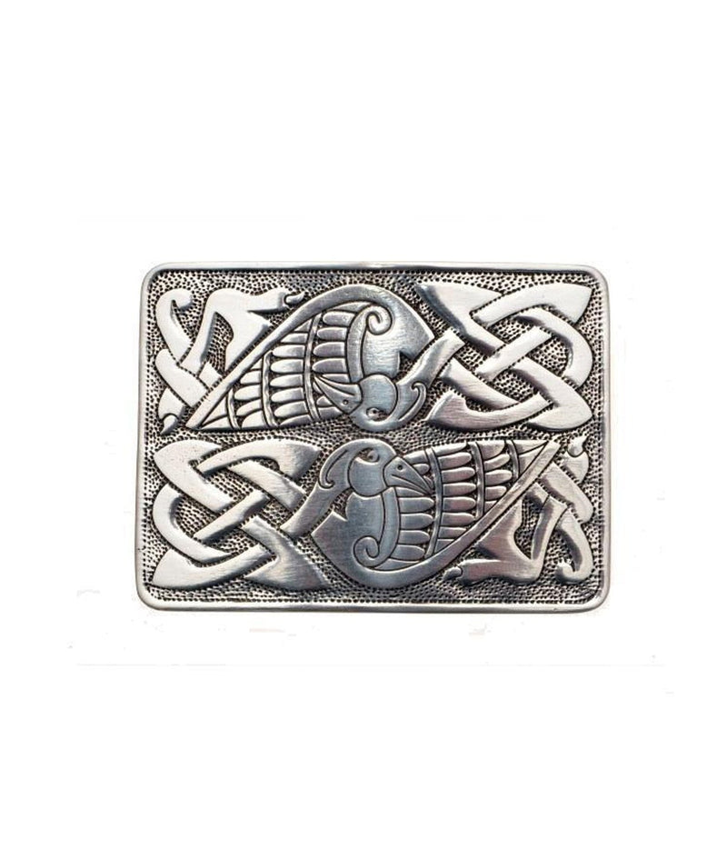 Deluxe Pewter Kilt Belt Buckle - Celtic Bird Design