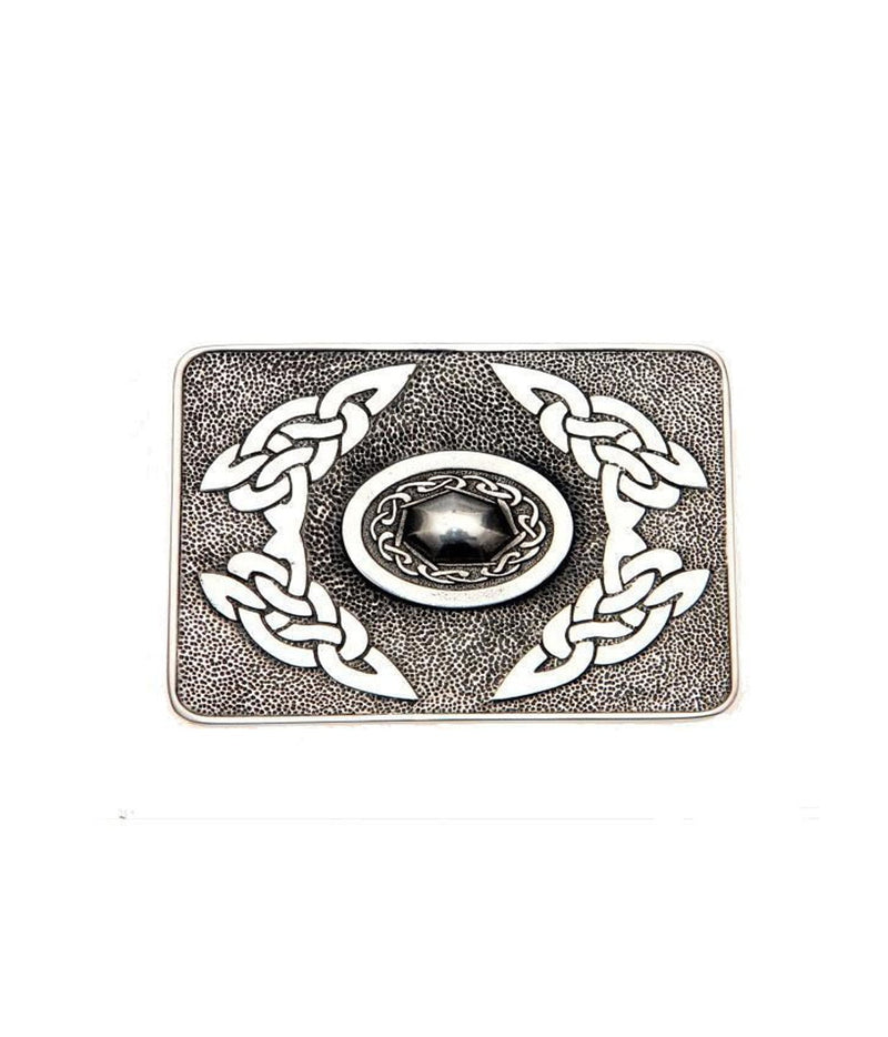 Deluxe Pewter Kilt Belt Buckle - Celtic Oval Knotwork