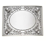 Thistle Bordered Oval Mirror Kilt Buckle - Chrome Finish