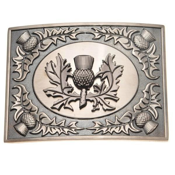 Thistle Bordered Oval Kilt Buckle - Thistle Emblem - Antique Finish