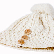 Women's Merino Wool Button Detail Hat with Bobble by Aran Mills