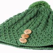 Women's Merino Wool Button Detail Hat with Bobble by Aran Mills