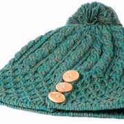 Women's Merino Wool Button Detail Hat with Bobble by Aran Mills