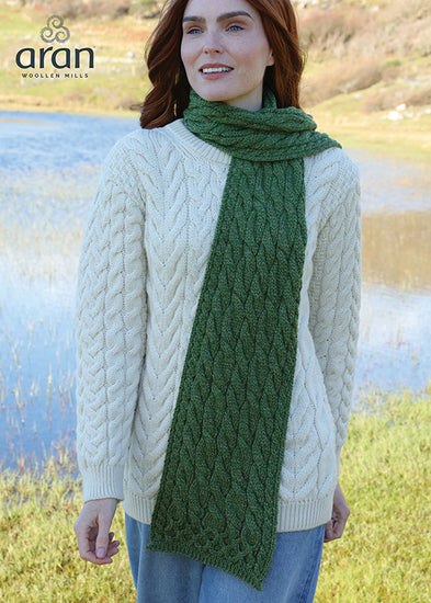 Merino Wool Long Cable Knit Scarf by Aran Mills - 4 Colours