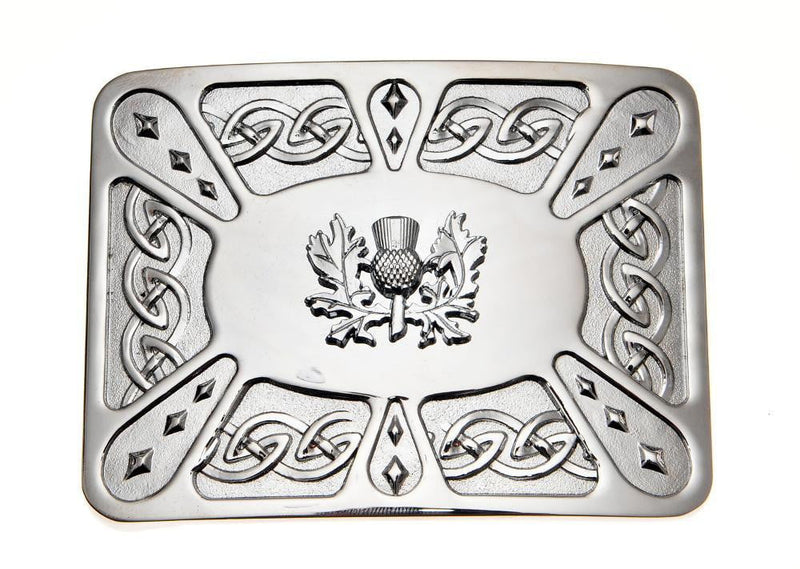 Contemporary Celtic Kilt Buckle - Thistle - Chrome Finish