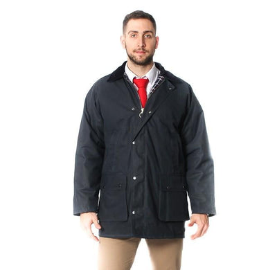 Mens Cotton Wax Padded Jacket - Navy